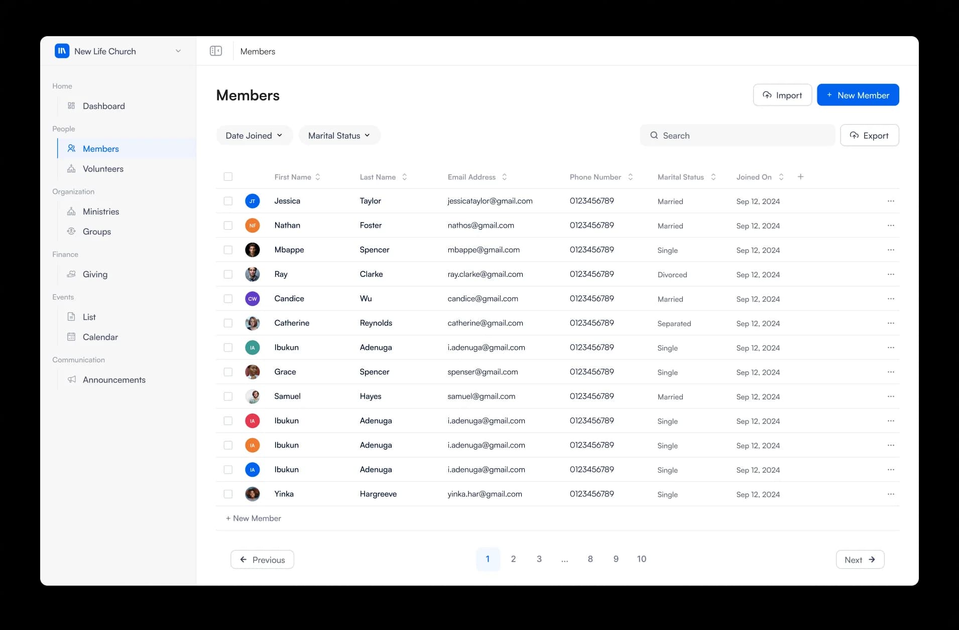 MosesTab church management software dashboard showing member management, giving, and attendance tracking